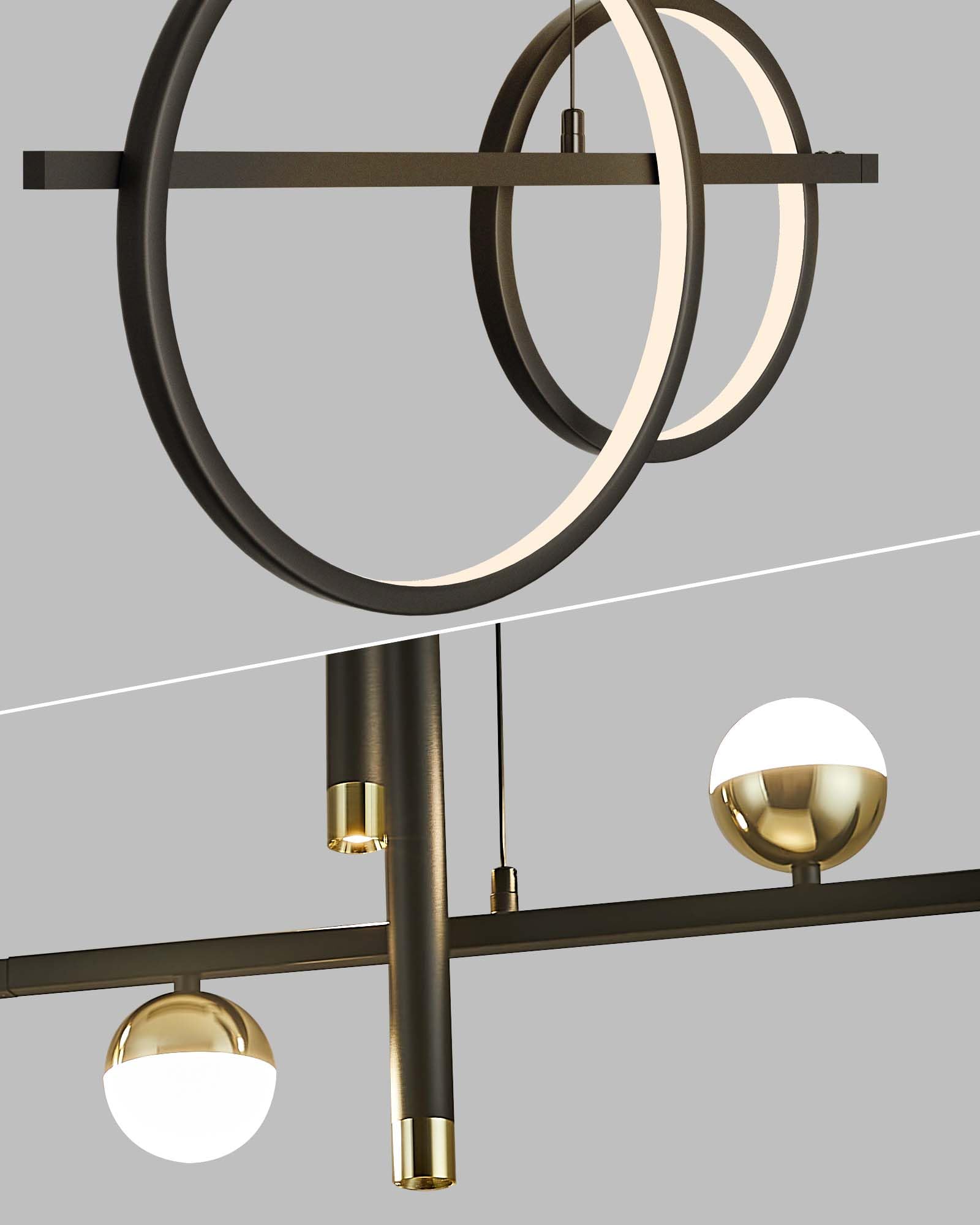 39" Modern Linear LED Chandelier, Dimmable LED Kitchen Island Pendant Light with Remote Control, Black and Gold Modern Chandelier for Dining Room