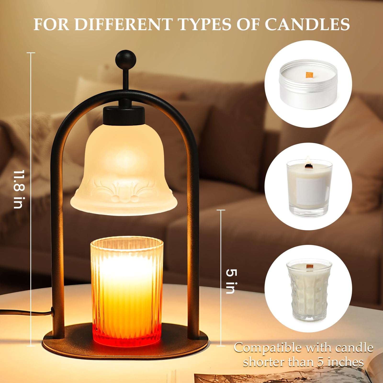 Candle Warmer Lamp with Timer, Electric Candle Warmer Lamp with 2 Bulbs for Jar Candles, Dimmable Timer Heat Melting Wax Candles for Bedroom Home Decor House Warming Gifts 