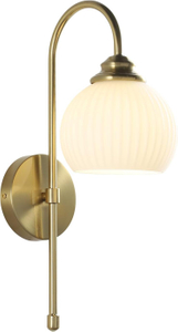 1-Lighting Milk Ribbed Glass Wall Sconce Indoor Gold and White Wall Sconce Minimalist Slim Long Sconces Brass Hallway Wall Light Fixtures Globe Vanity Lights for Bathroom Bedroom