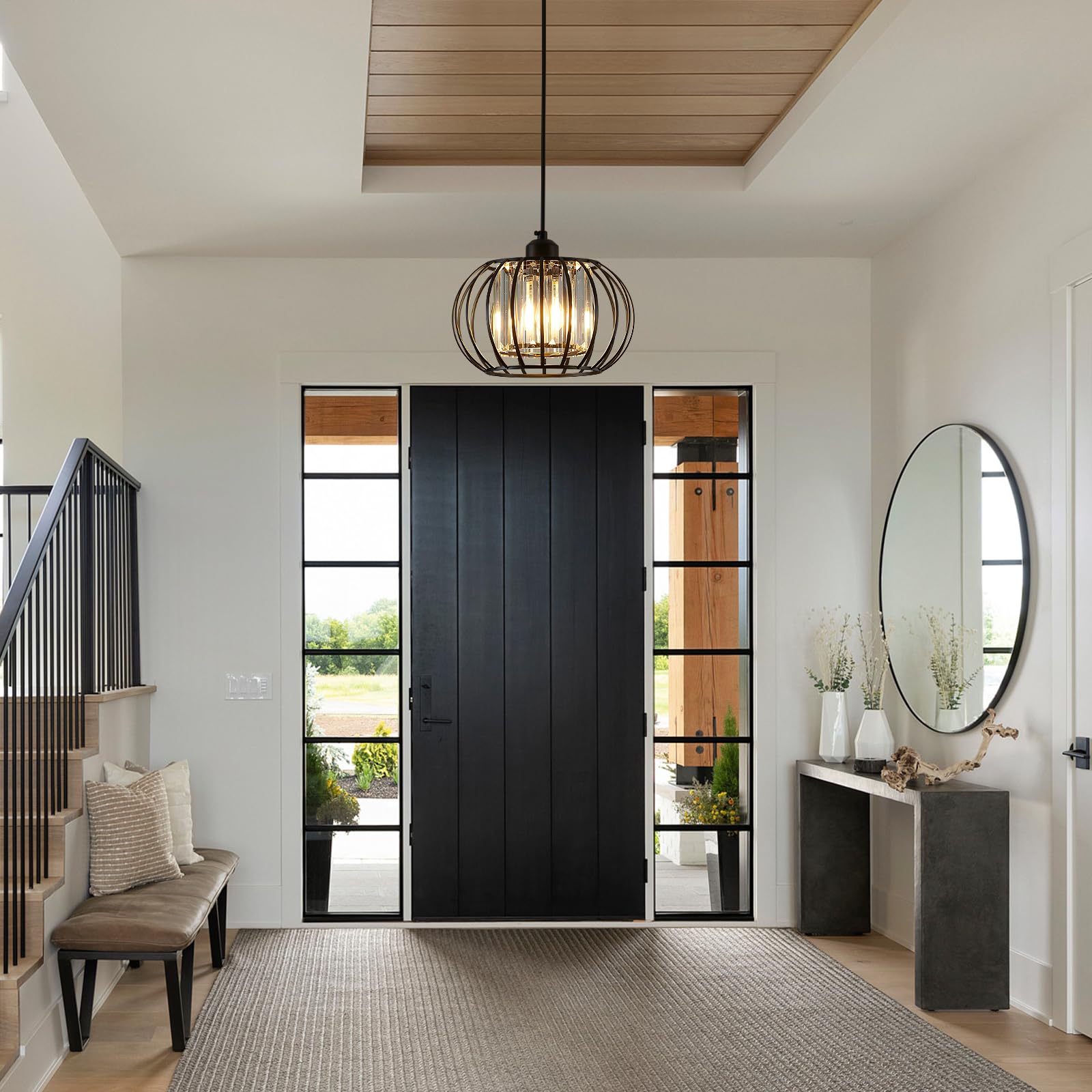 Brushed Pendant Light Fixtures, Modern Crystal Hanging Ceiling Light, Farmhouse Small Chandeliers, Metal Cage Pendant Lighting, Adjustable Pendant Lights Kitchen Island, Hallway