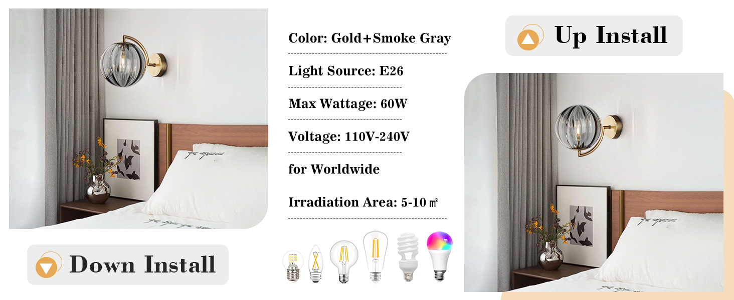 Glass Wall Sconces Brushed Brass Wall Sconce Light (6)