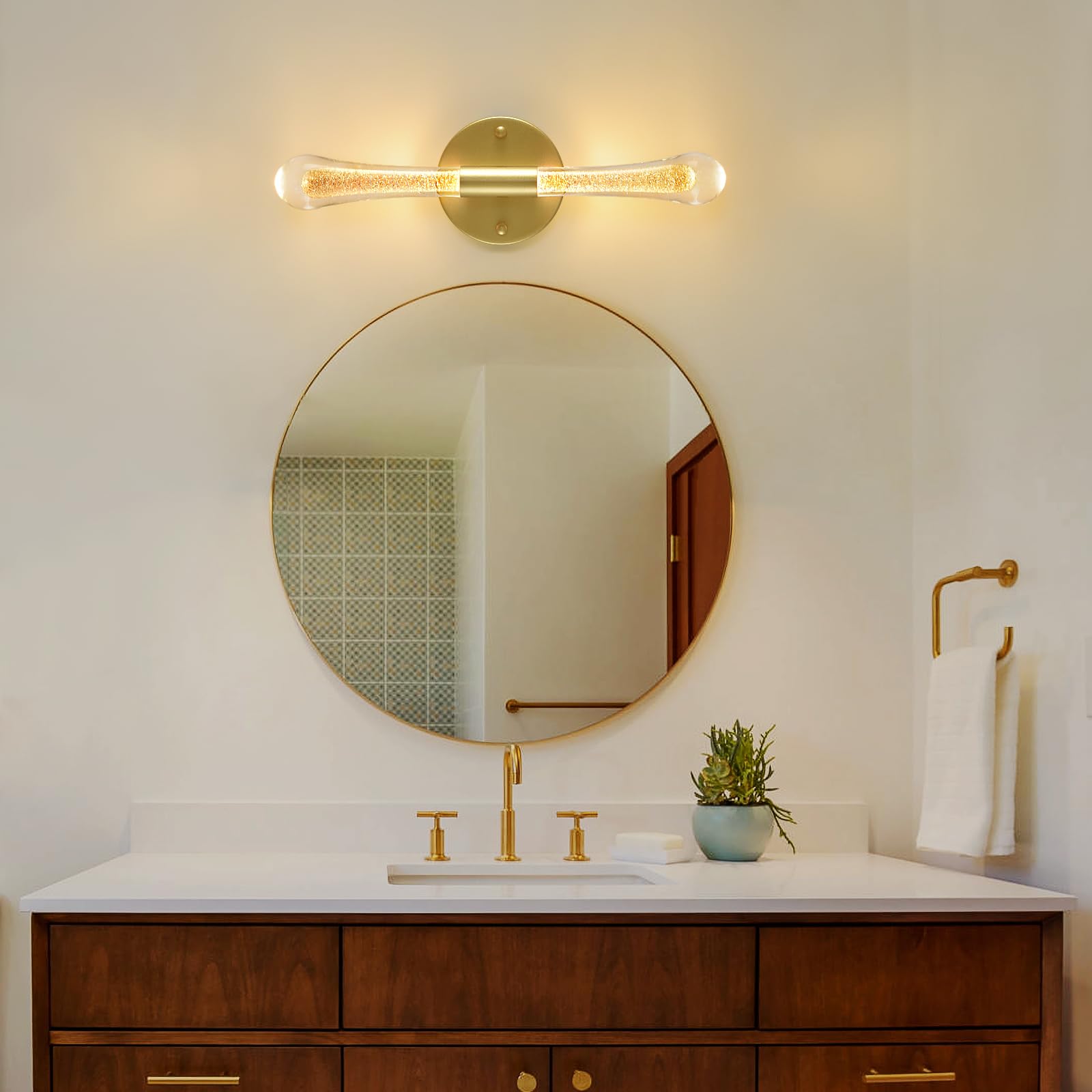  6W 3000K LED Gold Wall Sconce, Crystal Vanity Light with Bubble Crystal Modern Wall Sconce for Bedroom, Bathroom, Hallway,Living Room,Stair,Corridor Kitchen 