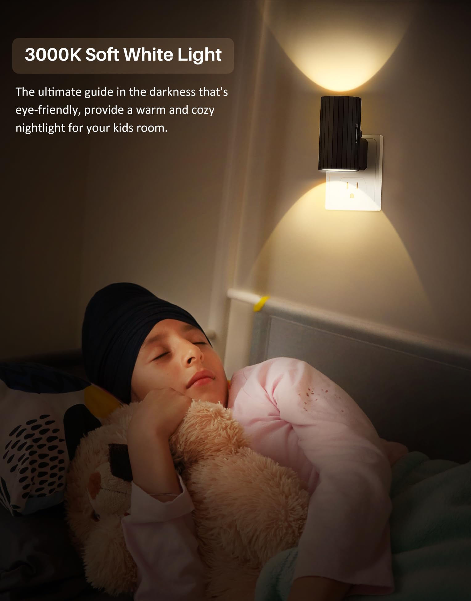 Night Lights Plug into Wall, LED Plug in Night Light, Dusk to Dawn Light Sensor, 0-100LM Adjustable Brightness Wall Light, Dimmable Night Lights for Hallway Bedroom Stairway