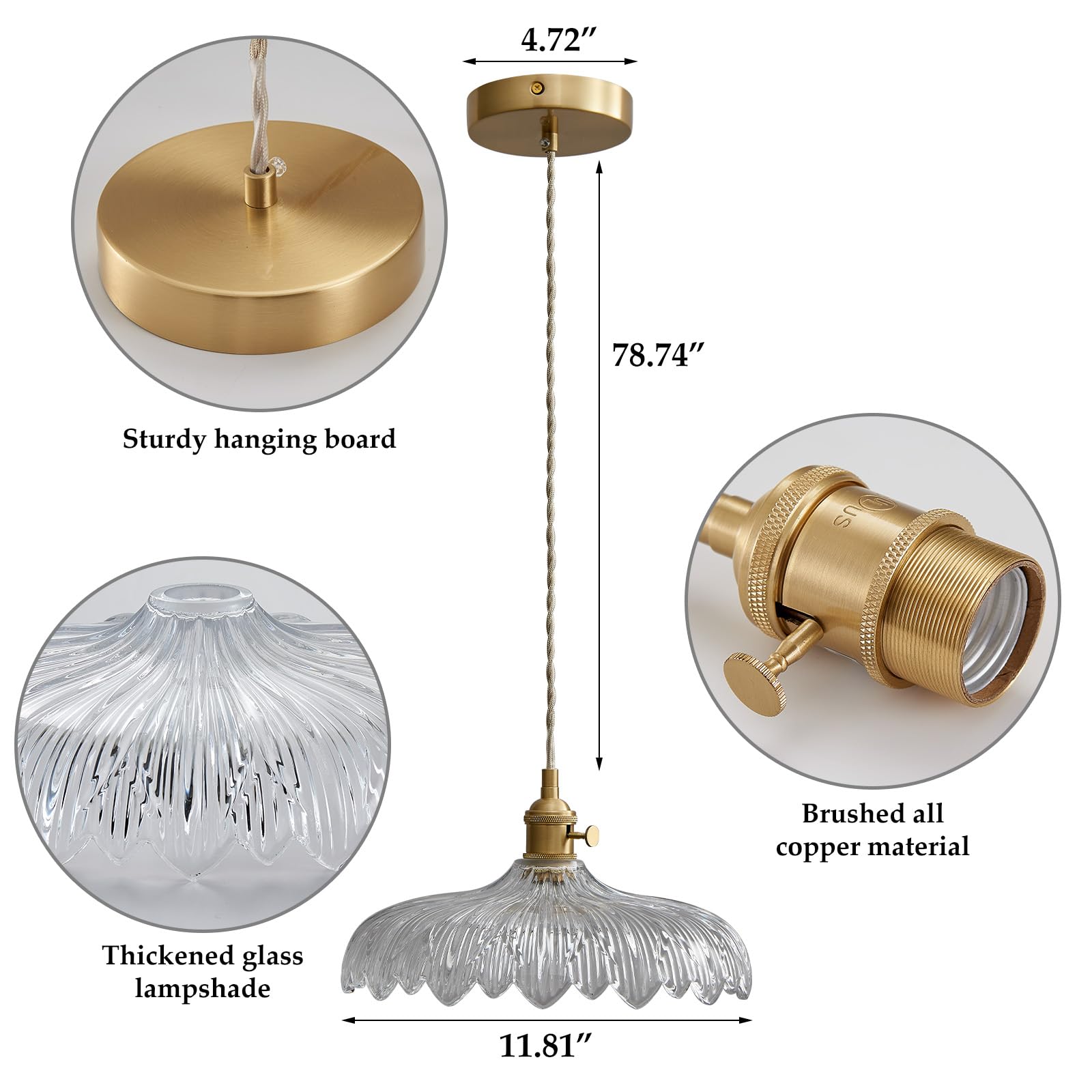 Hanging Lamp,9.8 Inch Pendant Lights Kitchen Island Golden Light Cord Pendant Light Flower Lampshade Vintage Pendant Light Farmhouse Pendant Light Fixtures 