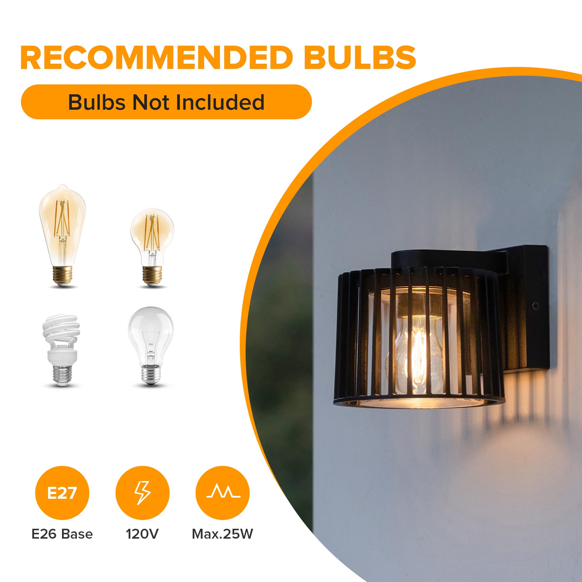 Outdoor Wall Lantern, Exterior Waterproof Wall Sconce Light Fixtures, Black Front Door Porch Lights Wall Mount Lighting with Clear Glass Shade, E26 Socket Wall Lamp for Patio 