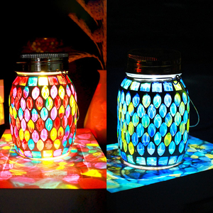 Solar Outdoor Mosaic Lantern,Solar Lights Outdoor Hanging Lanterns Rechargeable Waterproof Table lamp Mosaic Night Light for Garden, Patio, Party, Yard, Outdoor/Indoor Decorations 