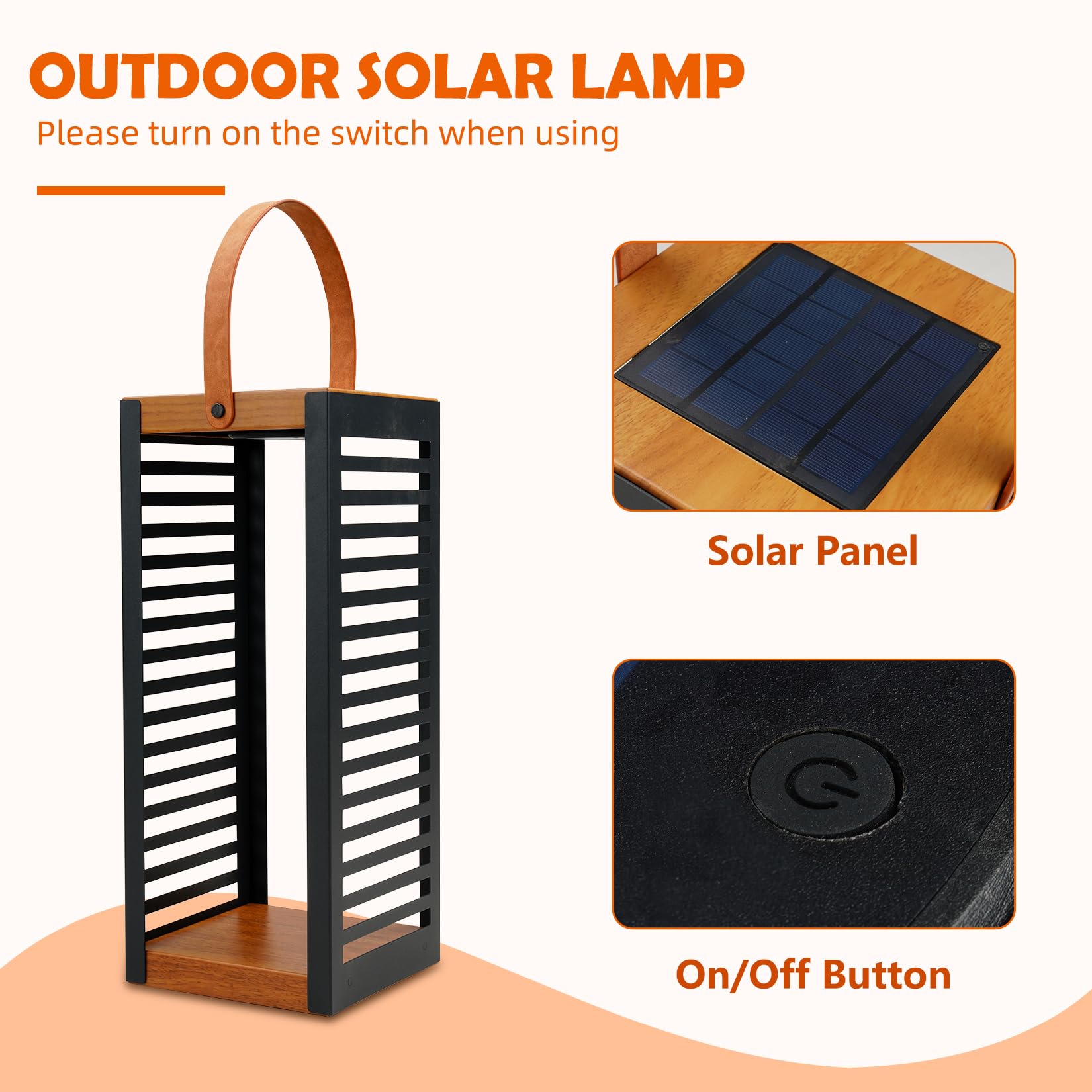  Outdoor Floor Lamp Solar Powered Light, Patio Waterproof Metal Solar Lantern with Handle, Plant Decor for Patio, Yard, Porch