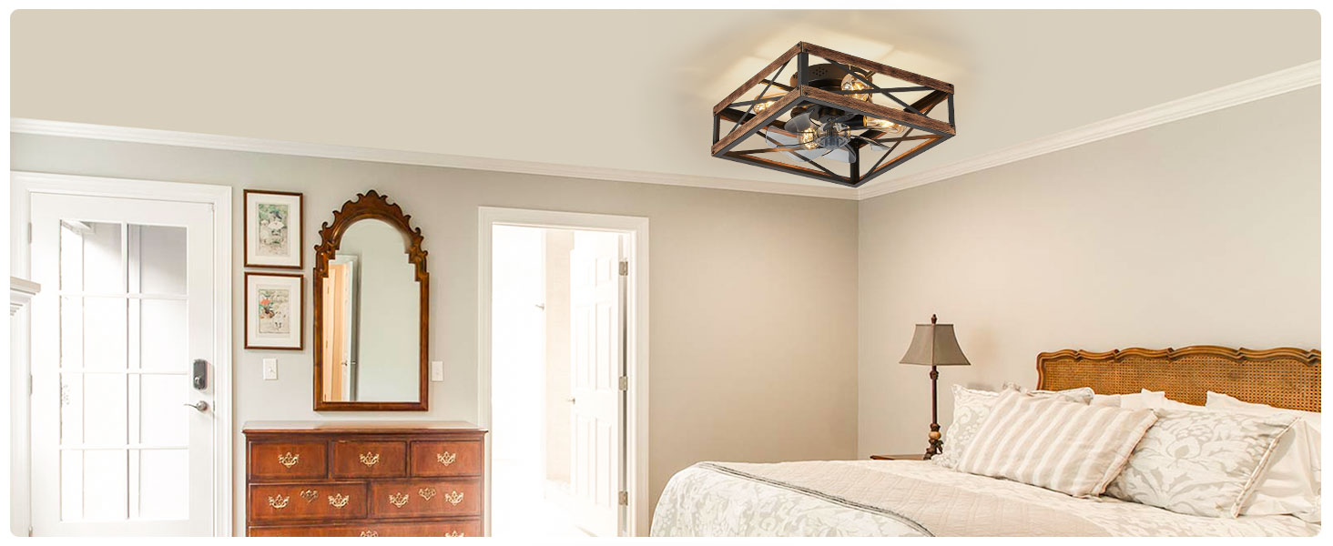 Caged Low Profile Ceiling Fans with Lights and Remote (8)