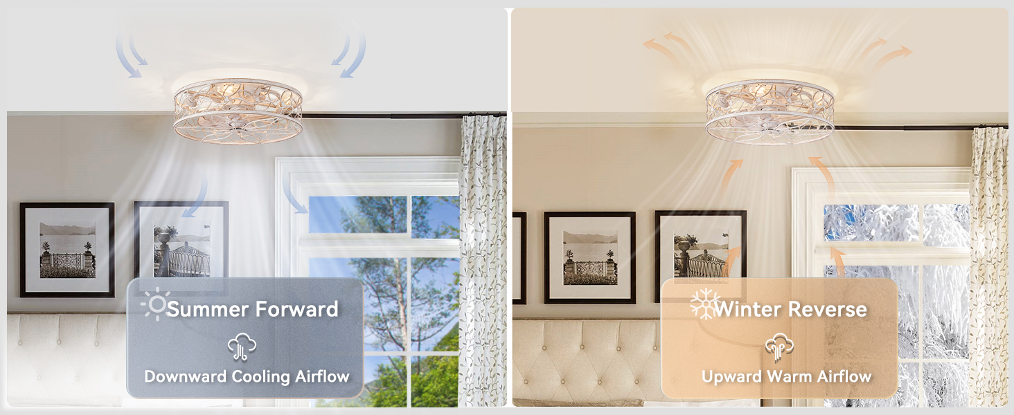 Caged Ceiling Fans with Lights, Farmhouse Flush Mount Ceiling Fan with Remote (14)