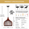 Rattan Pendant Light Kitchen Island, 15.8" Boho Dining Room Light Fixture Hand-Woven Wicker Chandelier Farmhouse Weaving Lighting Coastal Ceiling Hanging Lights for Living Room Restaurant 