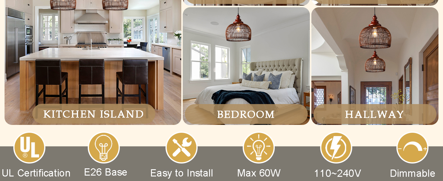 Rattan Pendant Light Kitchen Island (6)