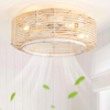 20 Inch Boho Rattan Ceiling Fan with Light,Flush Mount Ceiling Fan with Light and Remote Control,Enclosed 6-Speed Reversible Motor for Bedroom, Kitchen, Dining Room 