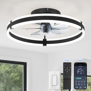 Ceiling Fans with Lights and Remote, Low Profile Ceiling Fans, 3000-6000K Dimmable Modern Flush Mount LED Fan Light, 6 Wind Speeds, White Fandelier Ceiling Fans with Lights for Bedroom 