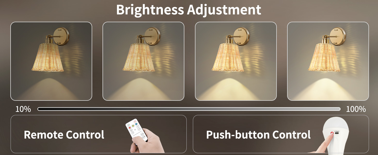 Rattan Rechargeable Battery Operated Wall Sconces Set (4)
