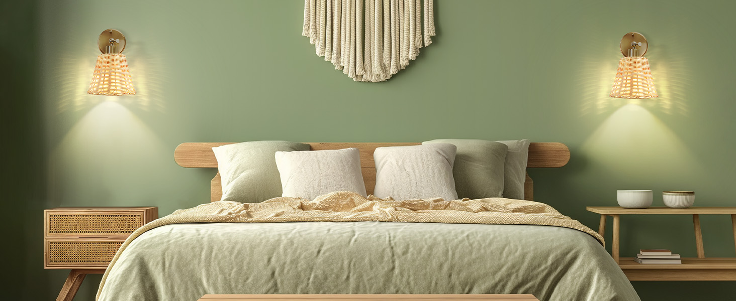 Rattan Rechargeable Battery Operated Wall Sconces Set (12)