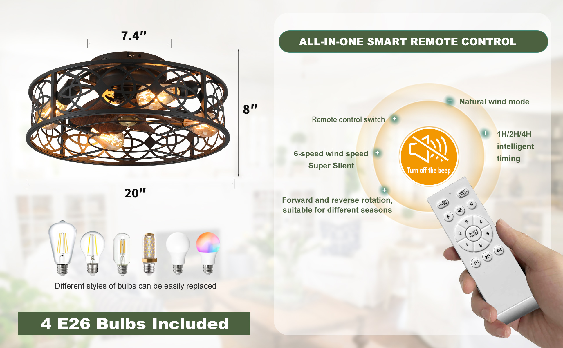 20Caged Ceiling Fans with Lights Remote Control Industrial Low Profile Flush Mount Ceiling Fan (5)