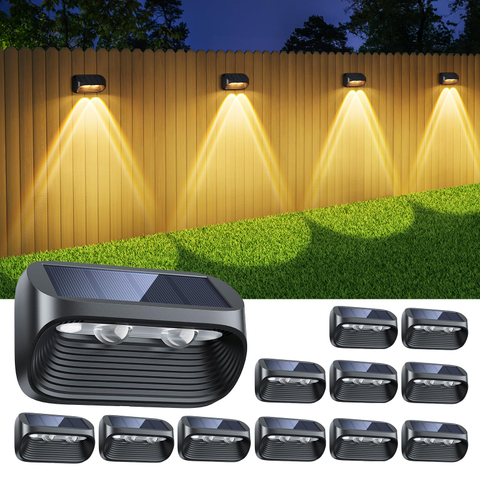  Solar Fence Lights Outdoor, Fence Lights Solar Powered with 2 Modes, Bright Lens LED Fence Solar Lights Outdoor Waterproof, Outdoor Solar Deck Lights for Fence Yard Step Stair Railing 