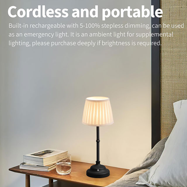 Portables Cordless Table Lamp, Fabric Shade Desk Lamp, Rechargeable Battery Powered Lighting, Dimmable Light for Dining Room, Bedroom, Bedside, Bar, Night Light, Camping, Balcony
