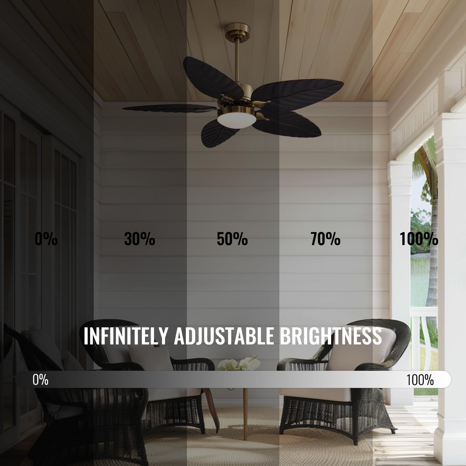  52" Tropical Ceiling Fans with Lights, Indoor Outdoor Black Ceiling Fan with Remote/APP Control, Flush Mount 5 Palm Leaf Ceiling Fan Light for Bedroom Dining Room Living Room Patios, 6 Speeds Visit t