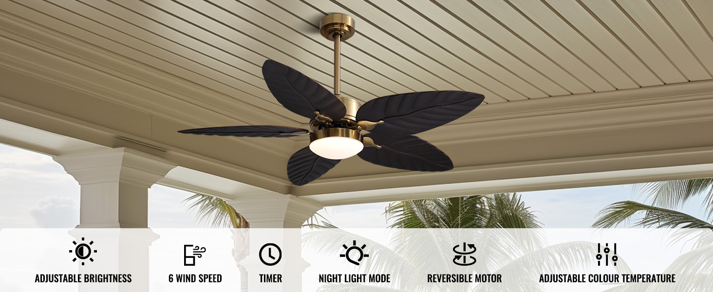 52 Tropical Ceiling Fans with Lights, Indoor Outdoor Black Ceiling Fan with RemoteAPP Control (1)