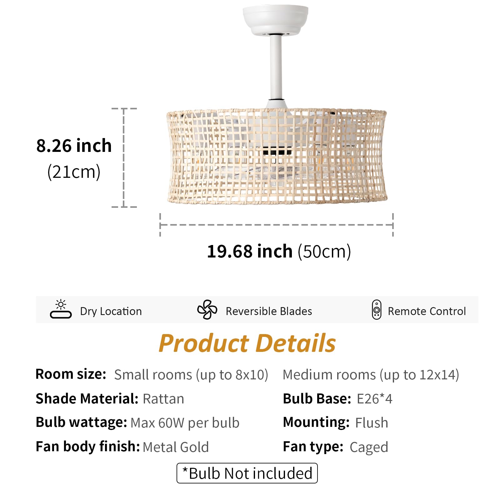 Boho Rattan Ceiling Fan with Light, 20