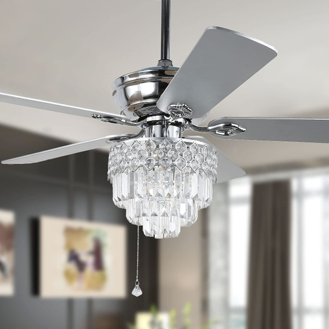 52″ Crystal Ceiling Fan with Lights and Remote Control, Modern Chandelier Fan with Dual Finish Reversible Blades, Quiet Indoor Fanderlier for Living Room, Dining Room, Bedroom