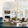 Modern Chandelier, 6/12 Lights Sputnik Chandelier Mid Century Chandelier with Milk Glass Shade Large Ceiling Pendant Light Fixture for Living Dining Room Foyer Bedroom