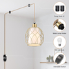 Plug in Pendant Light,Hanging Light with Plug in Cord,Black Hanging Lamp with Dimmable Switch,15 ft Golden Cotton Cord,Hanging Light Fixture for Kitchen Living Room Bedroom (Bulb Included) 