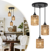 3 Lights Rattan Pendant Light, Farmhouse Dining Room Light Fixtures Ceiling Hanging, Boho Pendant Lighting with Hand Woven Wicker Shades for Kitchen Island Living Room Bedroom Foyer Hallway 