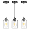 Hanging Pendant Lighting Fixtures, Adjustable Black Hanging Ceiling Lamp with Clear Glass Shade, Modern Pendant Light for Kitchen Island, Dining Room, Bedroom, Hallway 