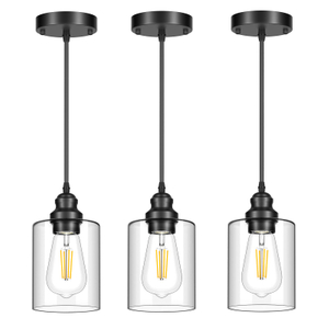 Hanging Pendant Lighting Fixtures, Adjustable Black Hanging Ceiling Lamp with Clear Glass Shade, Modern Pendant Light for Kitchen Island, Dining Room, Bedroom, Hallway 