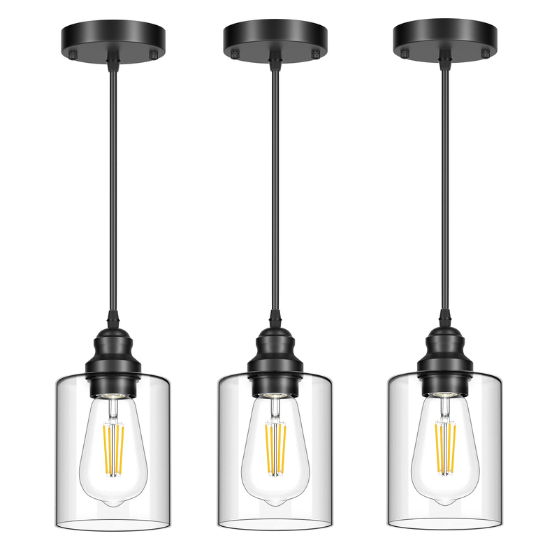 Hanging Pendant Lighting Fixtures, Adjustable Black Hanging Ceiling Lamp with Clear Glass Shade, Modern Pendant Light for Kitchen Island, Dining Room, Bedroom, Hallway 