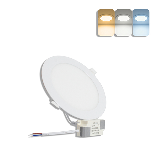 12W 3CCT Round Recessed LED Panel Light with CCT Switch | &Oslash;170mm
