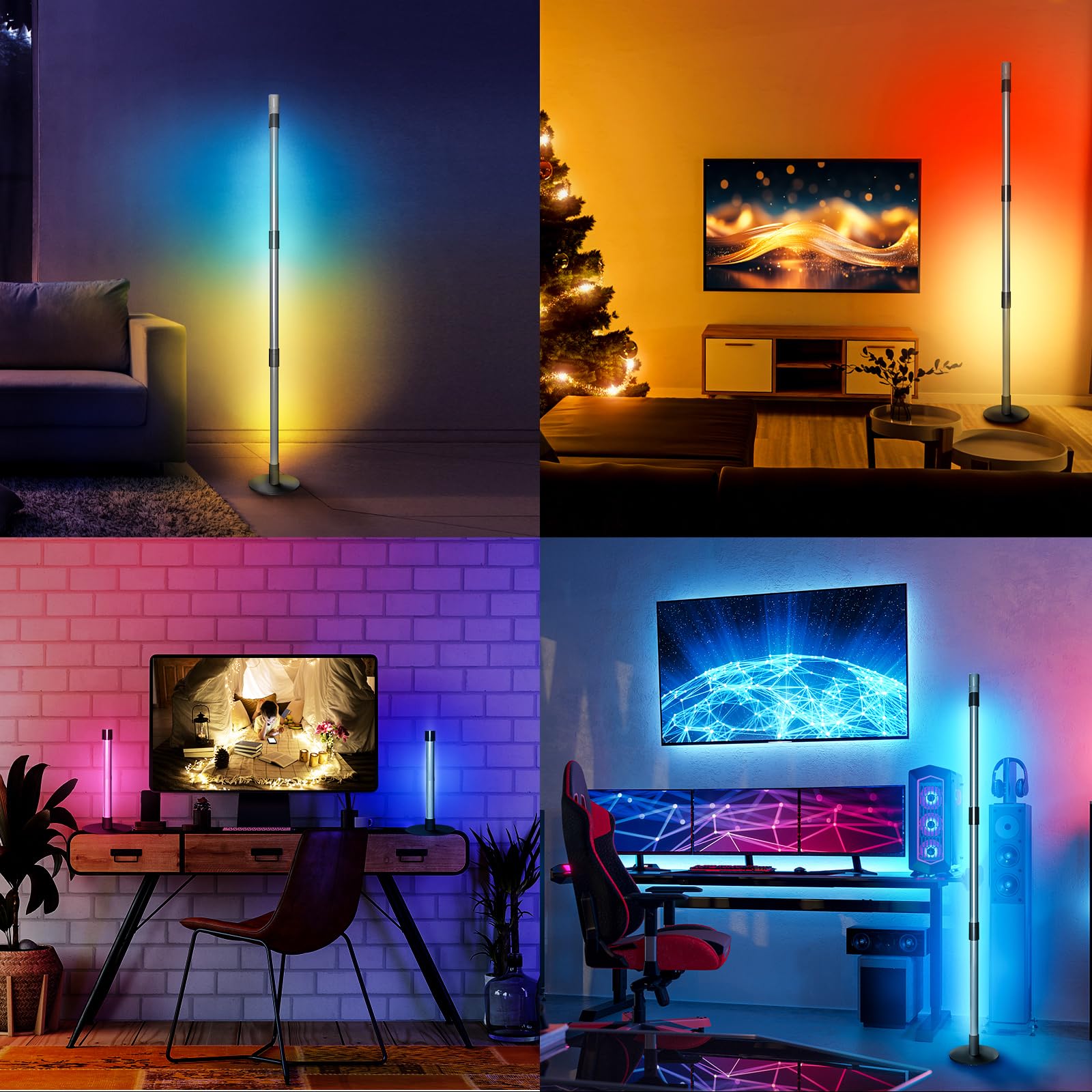 RGB+IC Floor Lamp, Smart LED Corner Lamp with Music Sync and 16 Million DIY Colors, App & Remote Control, 360° Rotating Standing Floor Lamp with Spotlight for Bedroom Living Room 