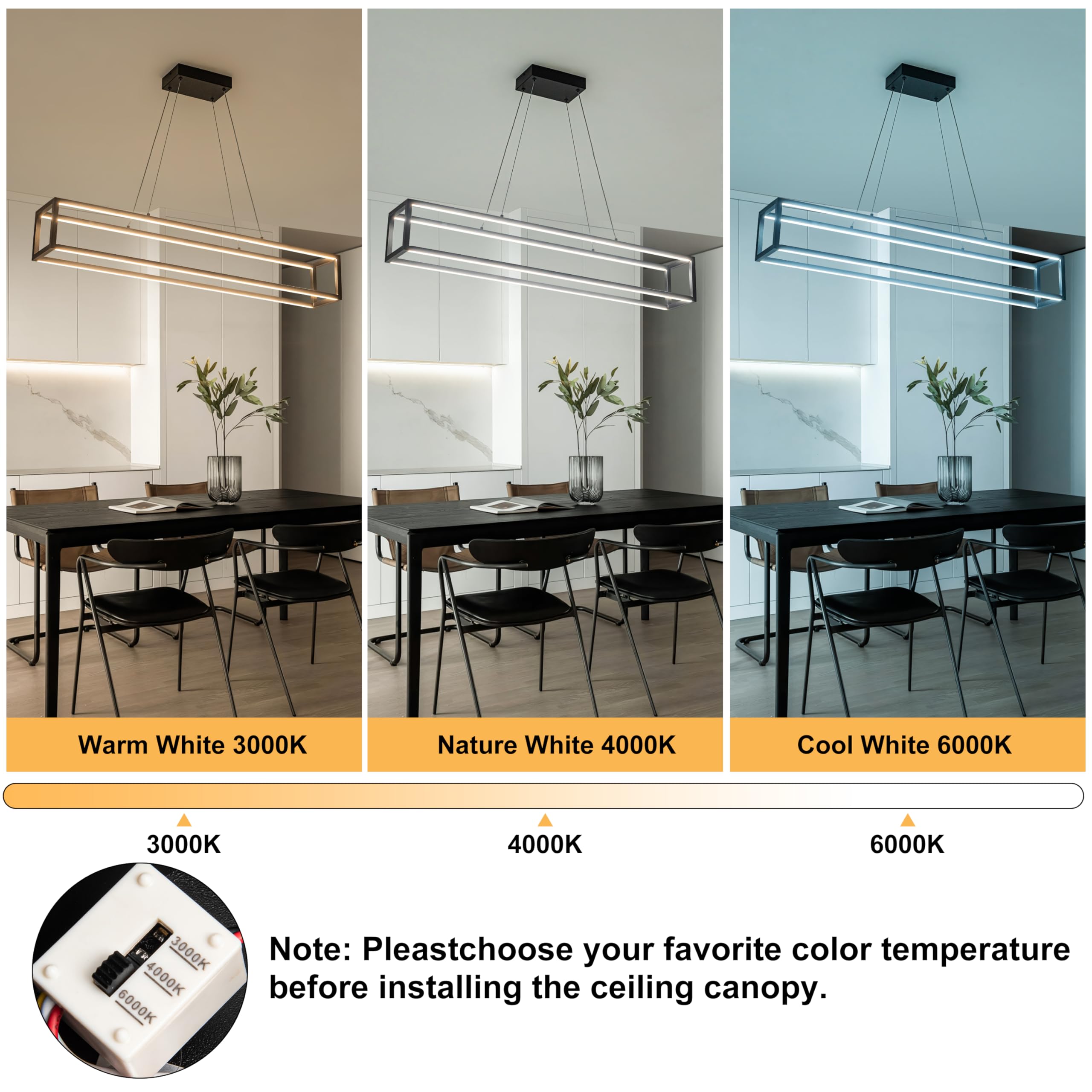 Modern LED Chandelier Linear Rectangle Chandelier Dimmable 39