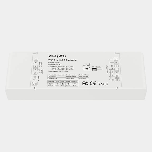 12-48VDC 5Path*6A WiFi-RF 5-In-1 LED Controller V5-L(WT)