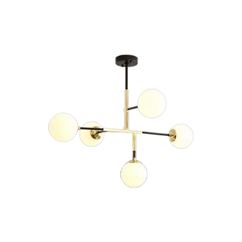 Milky Glass Black And Gold LED Round Modern Pendant E27 Lamp Head 5 Bulbs