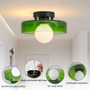 Mid Century Glass Semi Flush Mount Ceiling Light with Milk Globe Nordic Modern Green Hallway Lighting Fixtures Round Bedside Wall Mount Lamp for Bedroom Cloakroom Stairway 