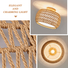 Rattan Ceiling Light Fixtures, Hand-woven Boho Flush Mount Ceiling Light, Handmade Rattan Light Fixtures Ceiling Mount with Fabric Shade, Farmhouse Light Fixture for Bedroom Hallway Entryway