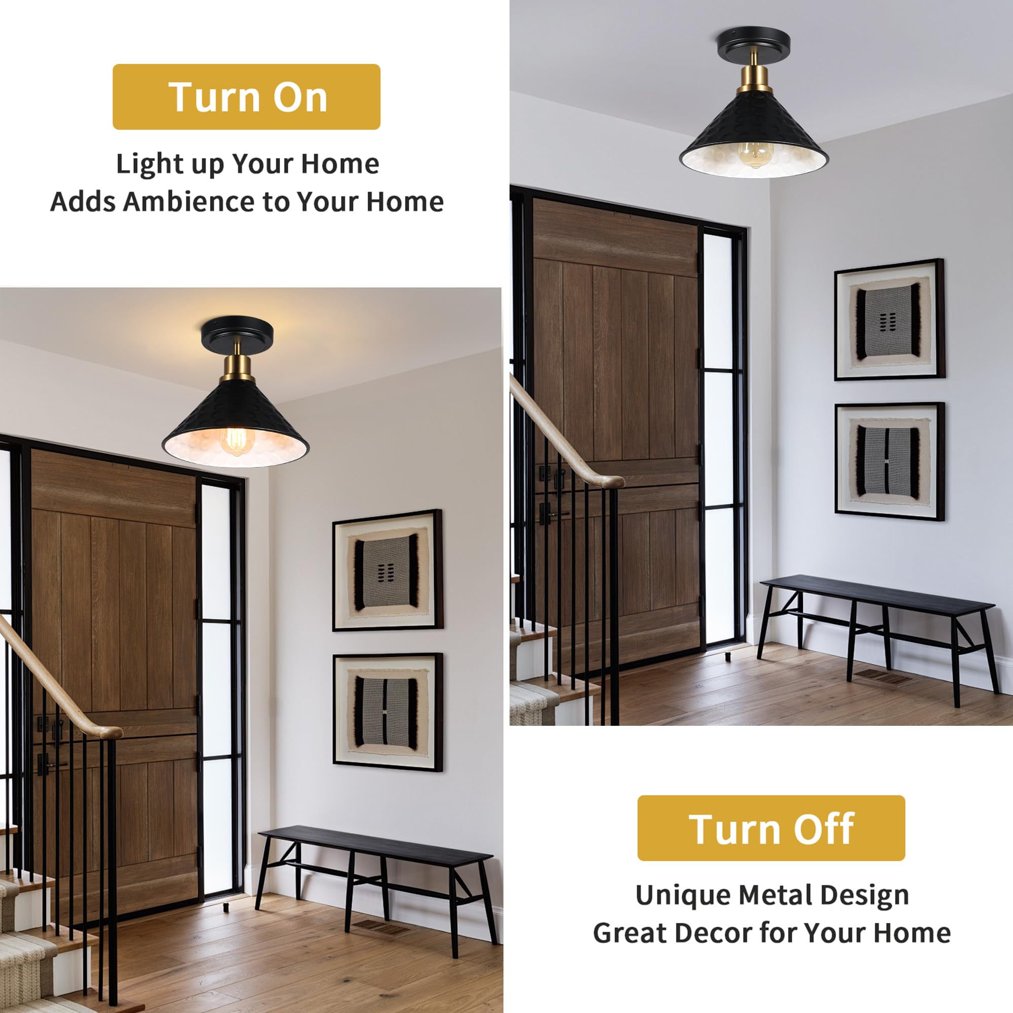 Modern Ceiling Light, 9.25'' Hallway Light Fixtures Ceiling, Black Flush Mount Ceiling Light Fixture for Bedroom, Farmhouse Dining Room, Foyer, Hallway 