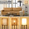 Floor Lamp with Shelves, Corner Floor Lamps for Living Room, Boho Floor Lamp with Double Shades, Rattan Standing Lamp for Bedroom Office, Shelf Tall Floor Lamp for Storage Display