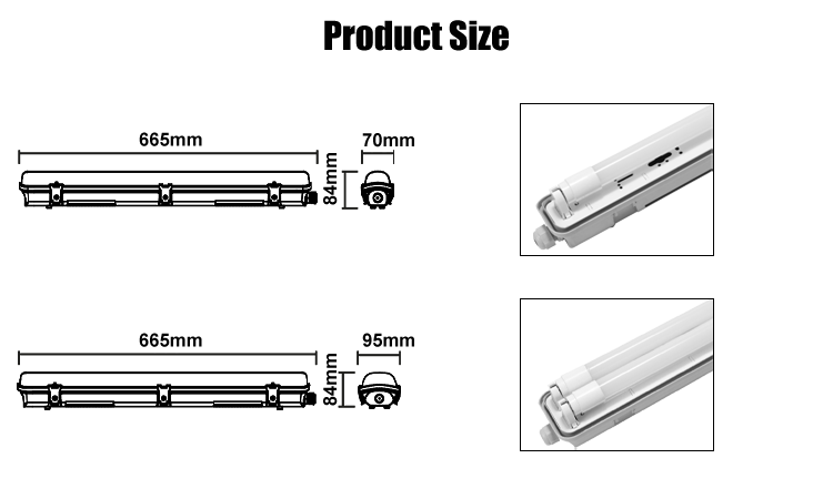 6. 3-year warranty LED modern three-proof lamp 10W 18W 36W 48W wholesale T8 lamp product line size figure 0.665mm