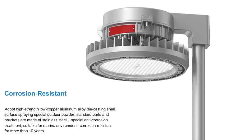 5. Adopt high-strength low-copper-aluminum alloy die-casting shell for corrosion resistance 150W 200W 240W outdoor modern LED explosion-proof lamp 100-277VAC IP66 waterproof and dustproof IK08 explosion-proof light