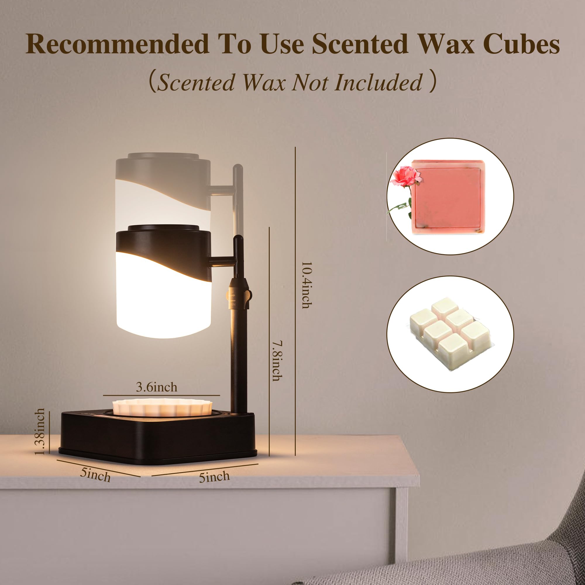 Candle Warmer Lamp with Timer, Dimmable Electric Candle Lamp Warmer Adjustable Height Candle Warmer Lamp, Polyethylene Wax Warmer for Scented Wax 