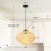 15.7” Large Rattan Chandelier for Dining Room - Boho Light Fixture Kitchen Island - Rattan Pendant Light for Bedroom - Coastal Pendant Light - Rattan Basket Light Fixture - Wicker Chandelier 