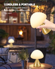 Cordless Small Mushroom Lamp, Rechargeable Battery Operated Table Lamp for Restaurant Bar Dining Table, Touch Dimmable Cute Bedside Night Light, Portable Outdoor Table Lamp for Patio Home Bedroom 