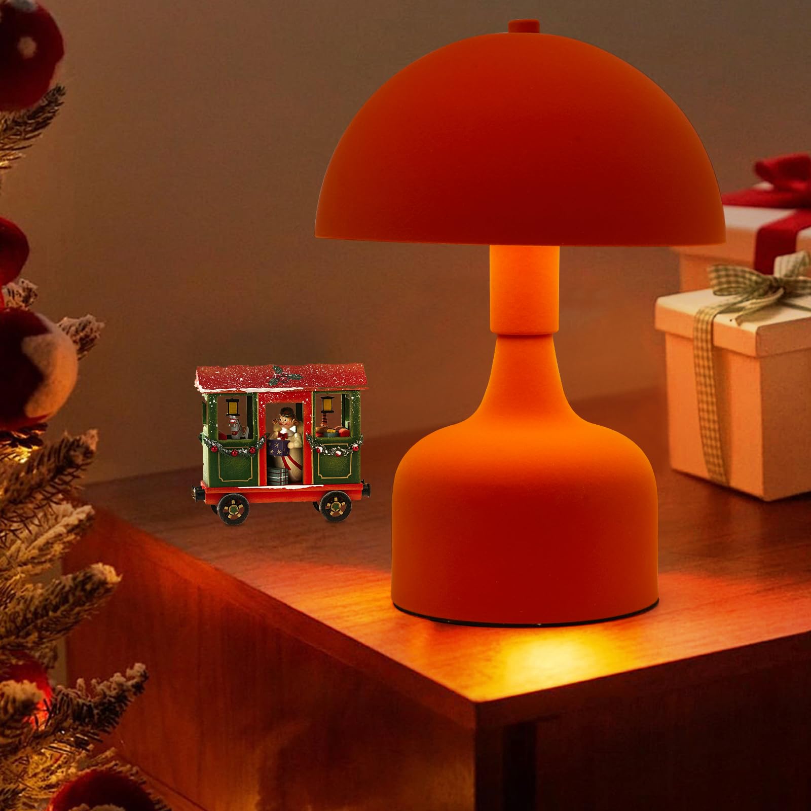Mushroom Lamp Bedside Table Lamp,Flocking Table Lamp,Aesthetic Modern Lighting for Bedroom Retro Living Room Decor,Button Control Table Lamp for Birthday Christmas Gifts（Orange） ﻿ 