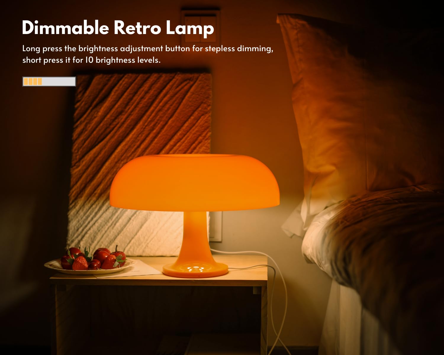  Mushroom Lamp, Dimmable Mushroom Table Lamp with 3 Lighting Modes, 70s Retro Lamp Mid Century Modern Lamp Mushroom Shaped Donut Lamp for Bedroom, Cool Home Decor Aesthetic Lamp