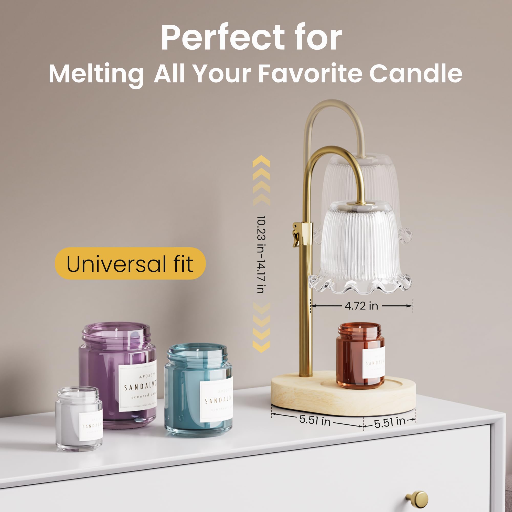 Candle Warmer Lamp with Timer, Candle Lamp Warmer 4 Level Dimmable, Mothers Day Gift and House Warming Gift New Home Bedroom Decor Adjustable Candle Warmer Lamp for Jar Candles for Bedroom 