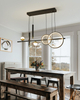 39" Modern Linear LED Chandelier, Dimmable LED Kitchen Island Pendant Light with Remote Control, Black and Gold Modern Chandelier for Dining Room